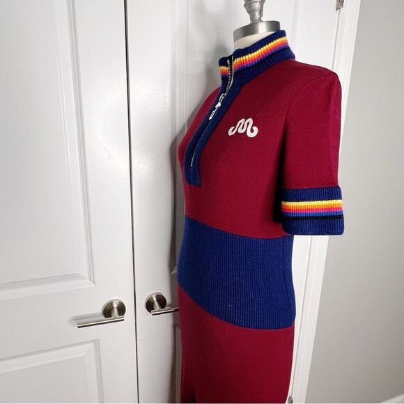 $1250 Marina Moscone Cycling Wool Dress Turtleneck Sweater M Red Burgundy Blue - Picture 9 of 12